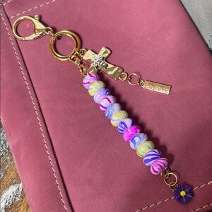 NEW Portland Leather Compatible Gold Pink Blue Purple Beads Bag Charm Keychain